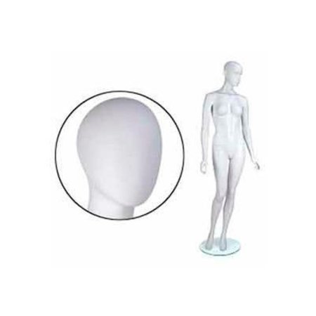 MONDO MANNEQUINS Fem. Mannequin - Oval head down, Arms by Side, Right Leg Forward - Cameo White EVE-5H-OV